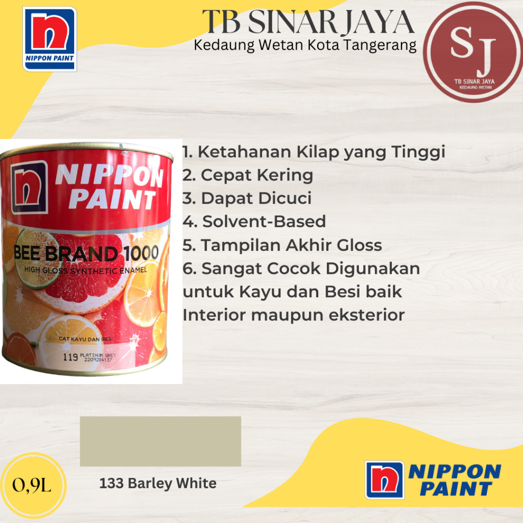 Cat Kayu dan Besi BEE BRAND 1000 Nippon Pain 0.9L - 133 Barley White