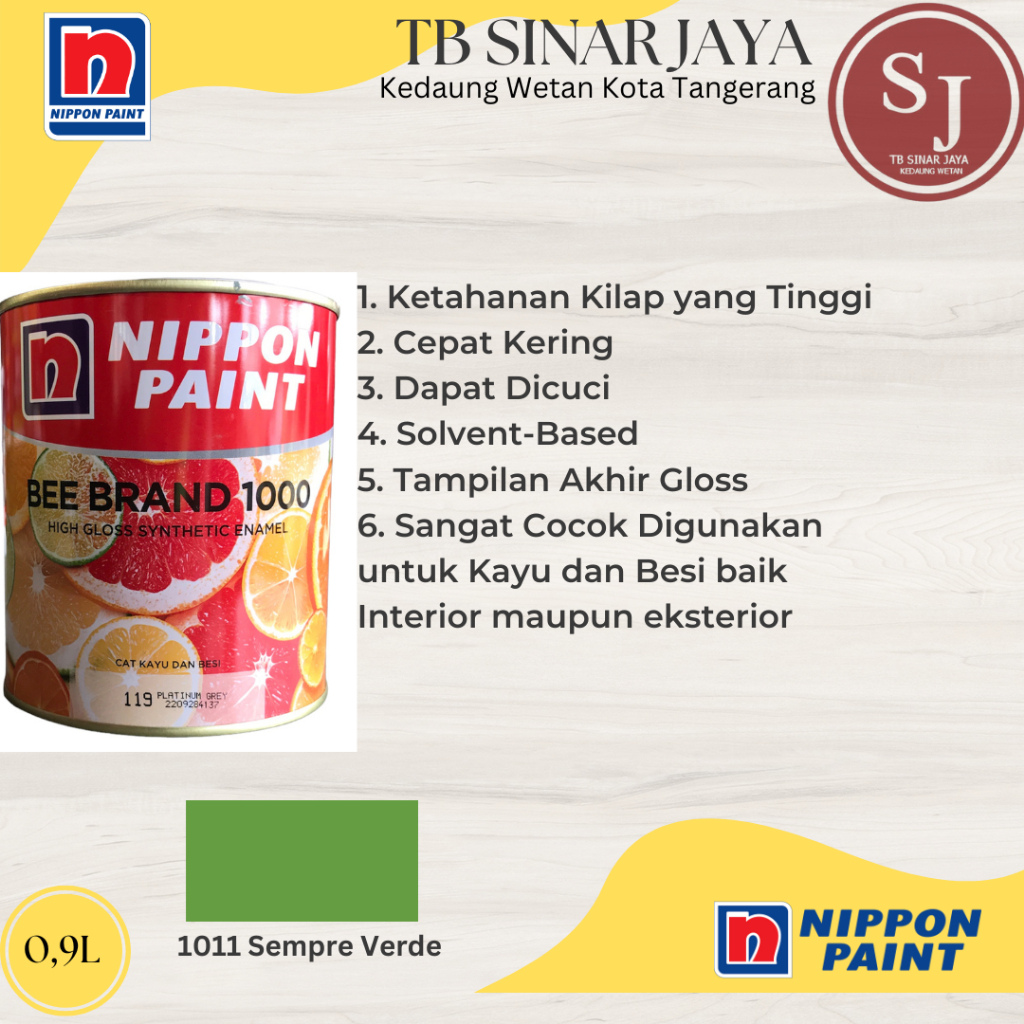 Cat Kayu dan Minyak BEE BRAND 1000 Nippon Paint 0.9L - 1011 Sempre Verde