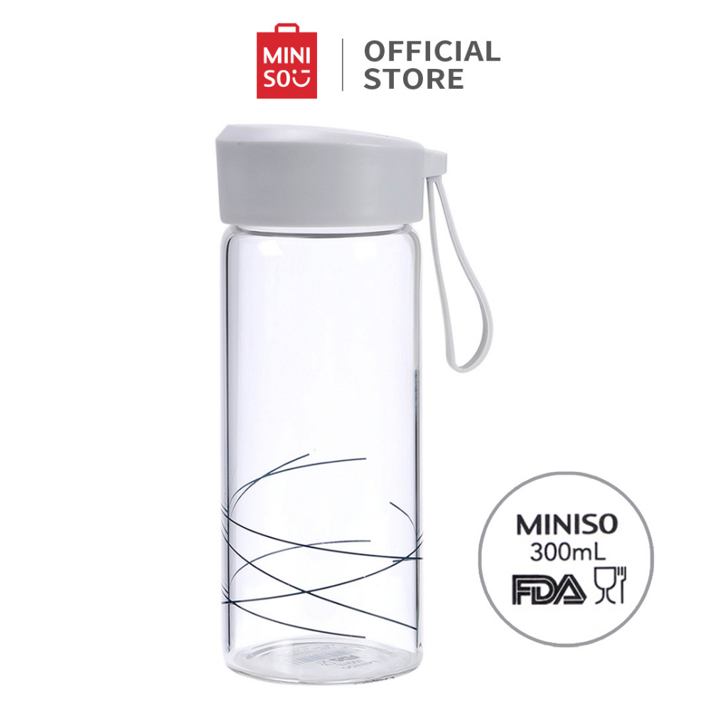 MINISO BOTOL MINUM 300ML BOTOL KACA BOROSILIKAT TINGGI DENGAN LIFTING LANYARD BOTOL AIR SEDERHANA