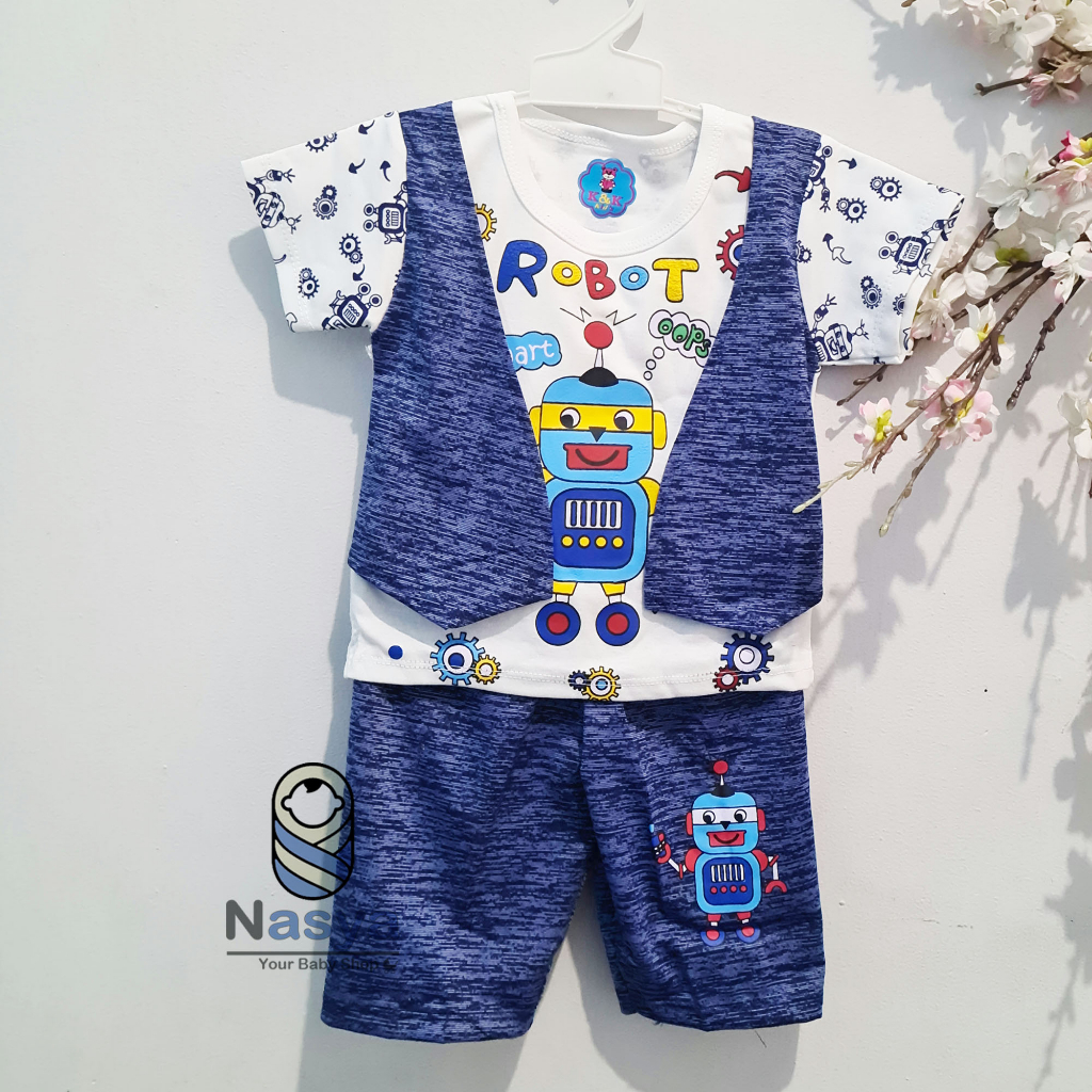 [KK-002] Setelan bayi cowo / set anak laki-laki motif robot rompi