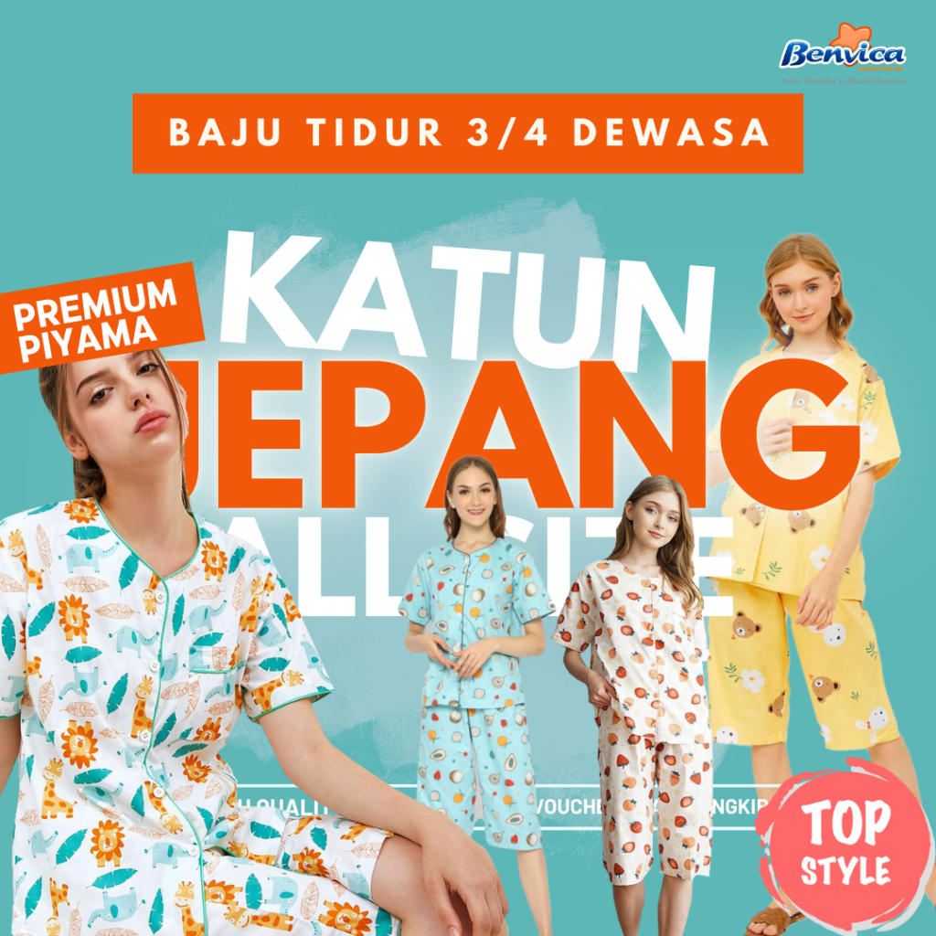 BAJU TIDUR PREMIUM CELANA 3/4 KATUN JEPANG ALL SIZE GREET BANYAK MOTIF