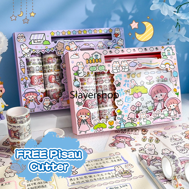 

Stiker 1 Set Box Premium Karakter Lucu + Roll Stiker + Pisau Cutter 10x10 / Stiker Super Cute