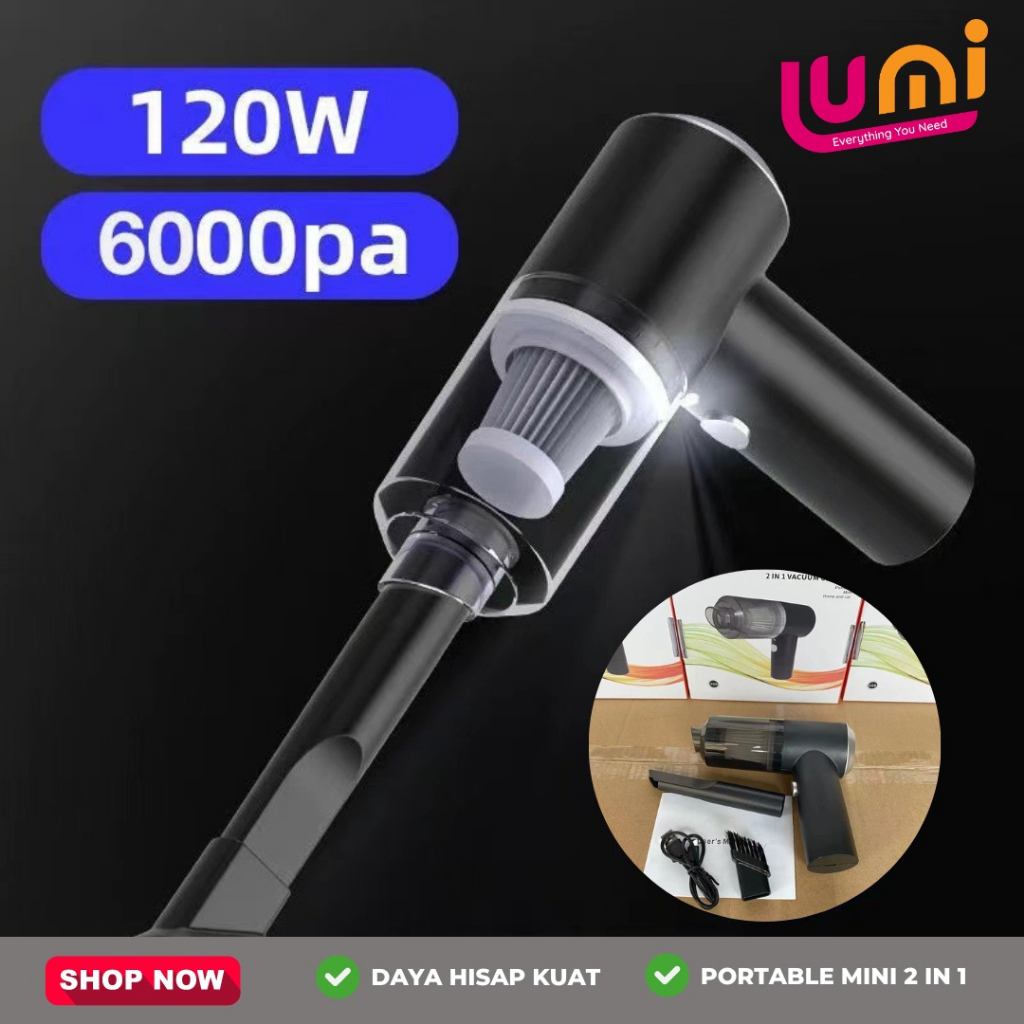 Vacum Cleaner Portable Mini 2In1 Penghisap Penyedot Pembersih Kotoran Debu Lantai Mobil Kasur Vakum USB Wireless Cordless Rechargeable Multifungsi Dalam 1 Tip