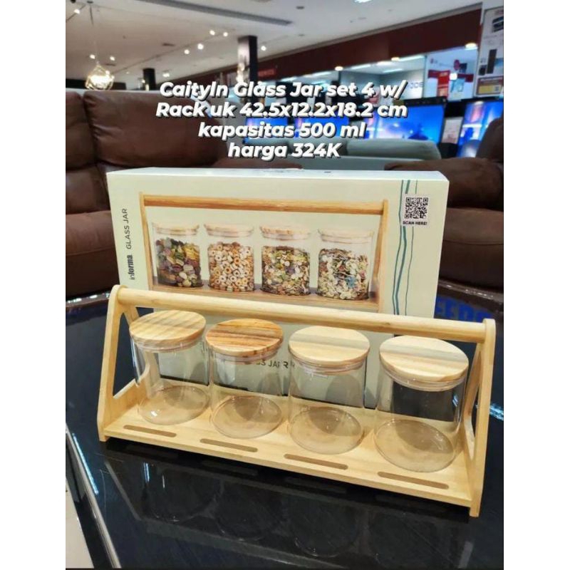 Informa toples kaca caitlyn carea isi 3pc dengan tray / toples tutup kayu