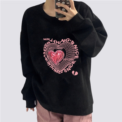 XIAOZHAINV Korean Style Heart Pattern Lengan Panjang Baju Sweater Wanita A0112