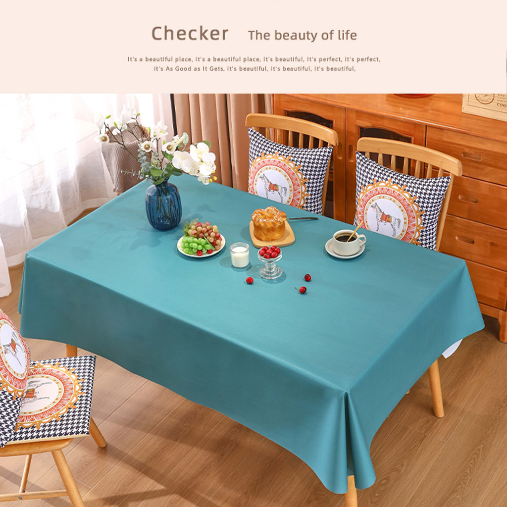 Taplak Meja Makan Premium Waterproof Anti Air Model Bohemian Warna Polos Alas Meja Makan 140*180/140*140cm PVC Table Cloth