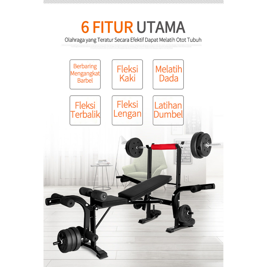 Weight Bench Press Multifungsi - Barbell Rack Gym / Peralatan Olahraga Rumahan