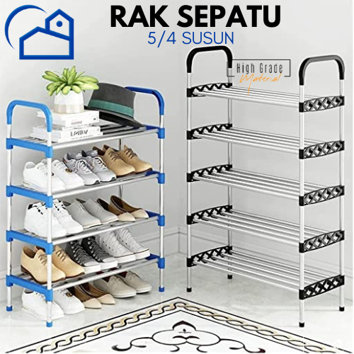 RAK SEPATU MULTIFUNGSI 4 DAN 5 SUSUN RAK BUKU SERBAGUNA FULL STAINLESS MOTIF HOMESTATION