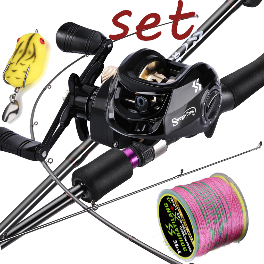 Casting Joran Pancing Set 1.8m 2.1m Fishing Rod Fishing Reel 18+1 7.2:1 High Speed Max Drag 10kg