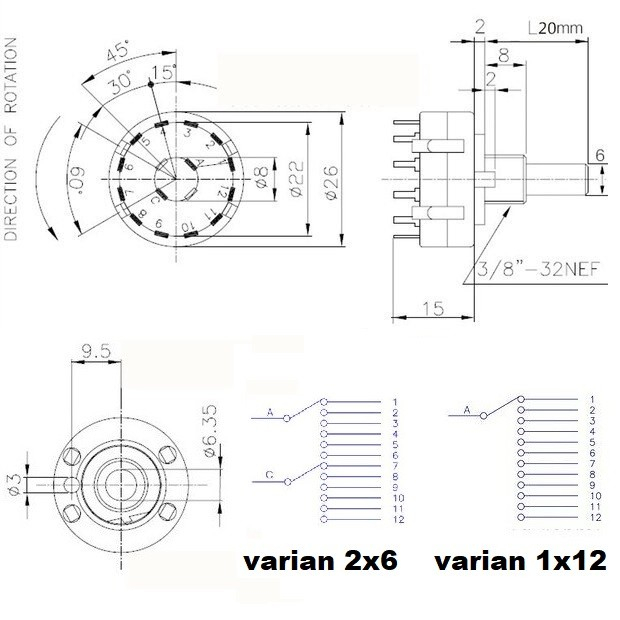 Rotary Switch Saklar Putar Sakelar Selector Selektor 1x12 2x6 Posisi