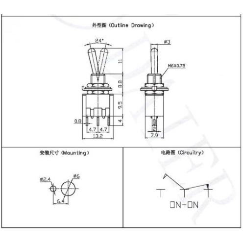 Toggle Switch MTS-102 Saklar Sakelar ON/OFF Tuas Besi 2-Posisi 3-Pin