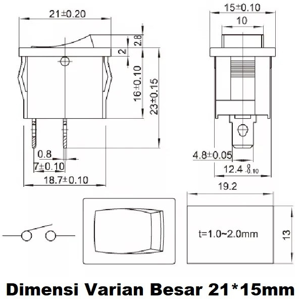 Saklar Power On Off Mini Rocker Switch Besar Kecil Hitam Merah 2-P Pin