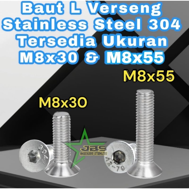 BAUT L VERSENG COUNTERSUNK M8x55 STAINLESS SUS 304