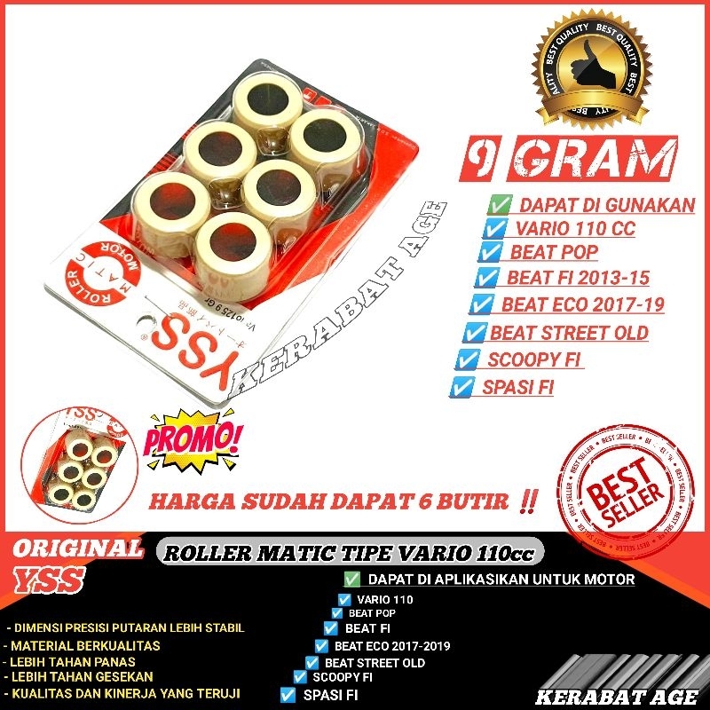 9 GRAM ROLLER ROLER LOLER RACING BEAT FI ESP VARIO 110 KARBU SCOOPY FI ORIGINAL GR I-ONE