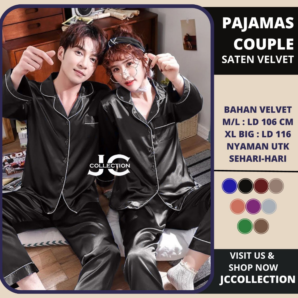 Piyama Couple pasangan Satin Big Size Jumbo LD 116 cm - COUPLE Baju Tidur Piyama PP - JCCollections