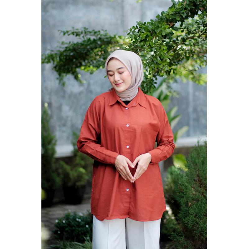 Kemeja Wanita Linen Oversize Olivia Shirt Linen Pocket