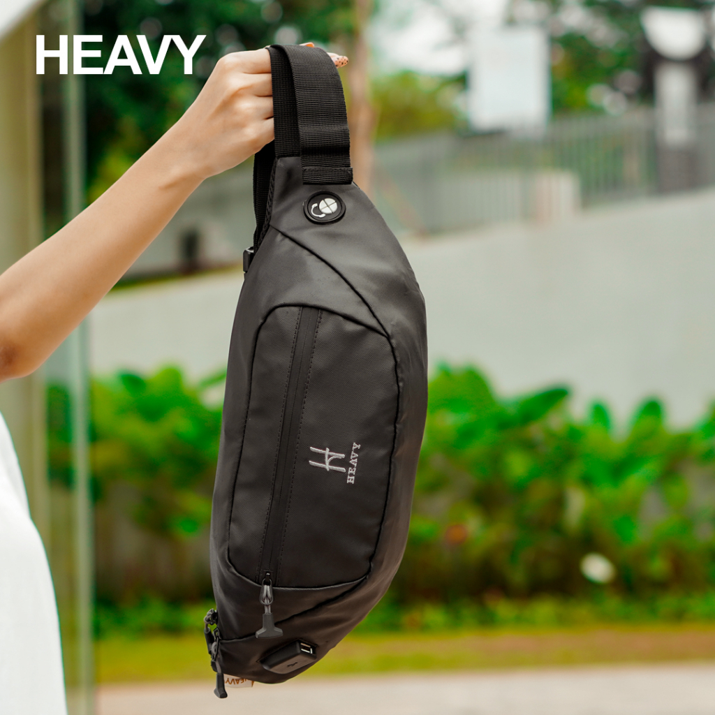 WAISTBAG ORIGINAL HEAVY WATERPROOFF + USB CHARGER , TAS SELEMPANG PRIA