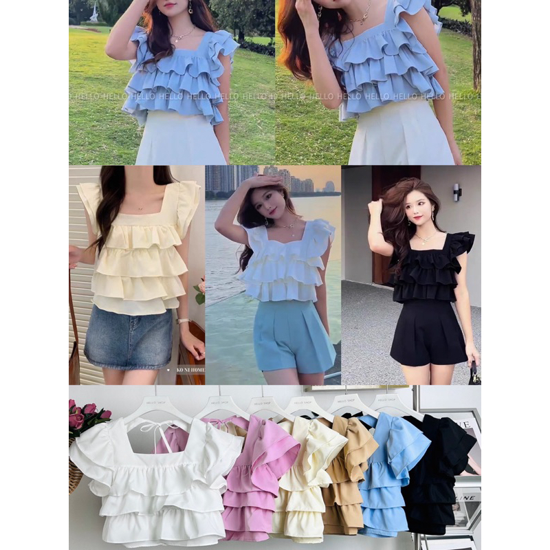 ATASAN CROP RUFFLE FASHION WANITA IMPORT BANGKOK BRAND HELLO 753