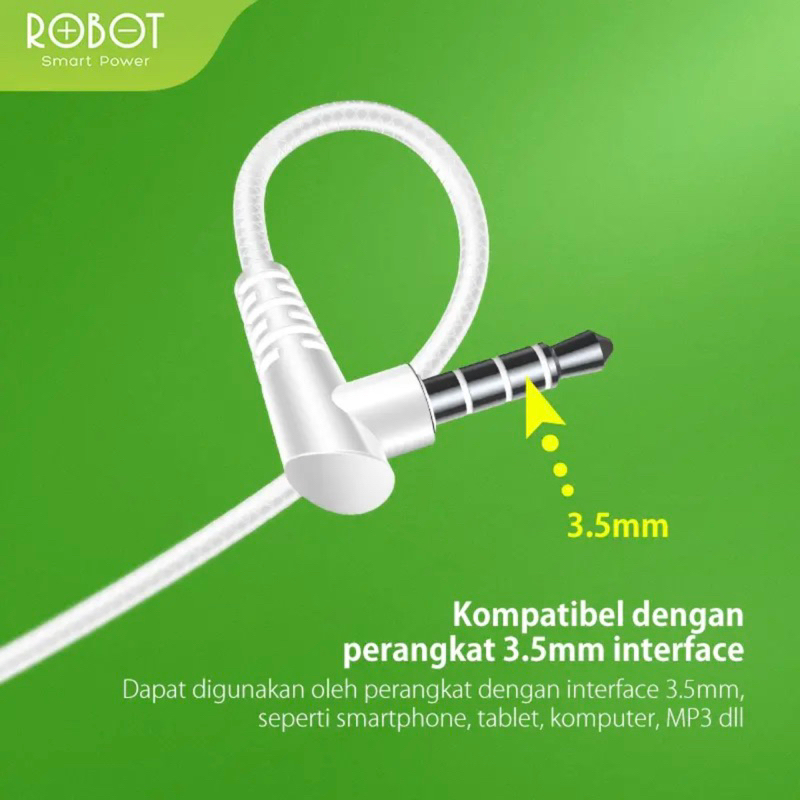 Original ROBOT Wired Earphone Bass Stereo For All Smartphone Headset Jack audio 3.5mm