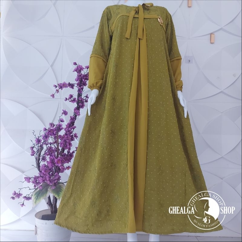 GAMIS MOTIF TERBARU ARISKA/GAMIS LEBARAN KEKINIAN/GAMIS PESTA