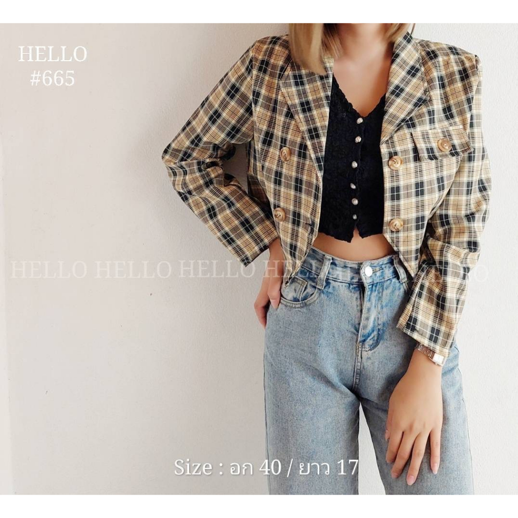 Atasan Blazer Outer Crop Wanita Motif Plaid Kotak-kotak Import BKK 11834