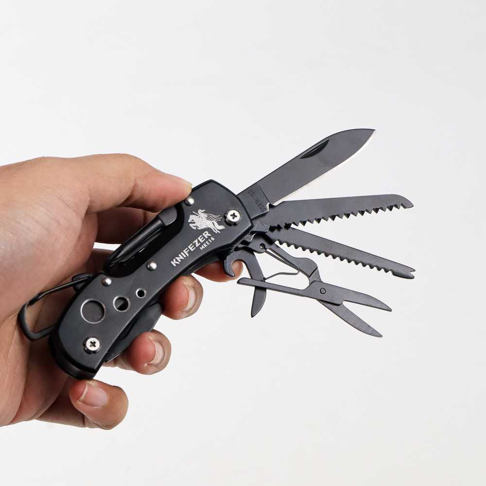 11 IN1 PISAU SAKU LIPAT KARABINER MULTIFUNGSI MINI PISAU GUNTING LIPAT PORTABLE STAINLESS KNIFE EDC