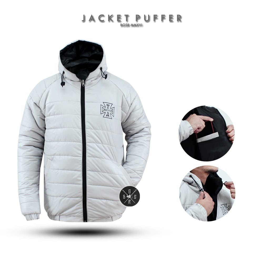 JAKET PUFFER MOTOR CHOOPERS PRIA X BGSR ABU SIZE L XL XXL  - JAKET WINTER - JAKET HIKING - JAKET GUNUNG - JAKET WINDPROOF TEBAL PRIA - BORN TO RIDE - JAKET HOODIE TEBAL PRIA - JAKET MOTOR PRIA