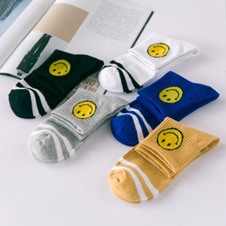 GO!KK1028 Kaos Kaki Pendek Unisex Pria Wanita Motif Smile Emoji Semata Kaki Kaus kaki Pendek Ankle Socks