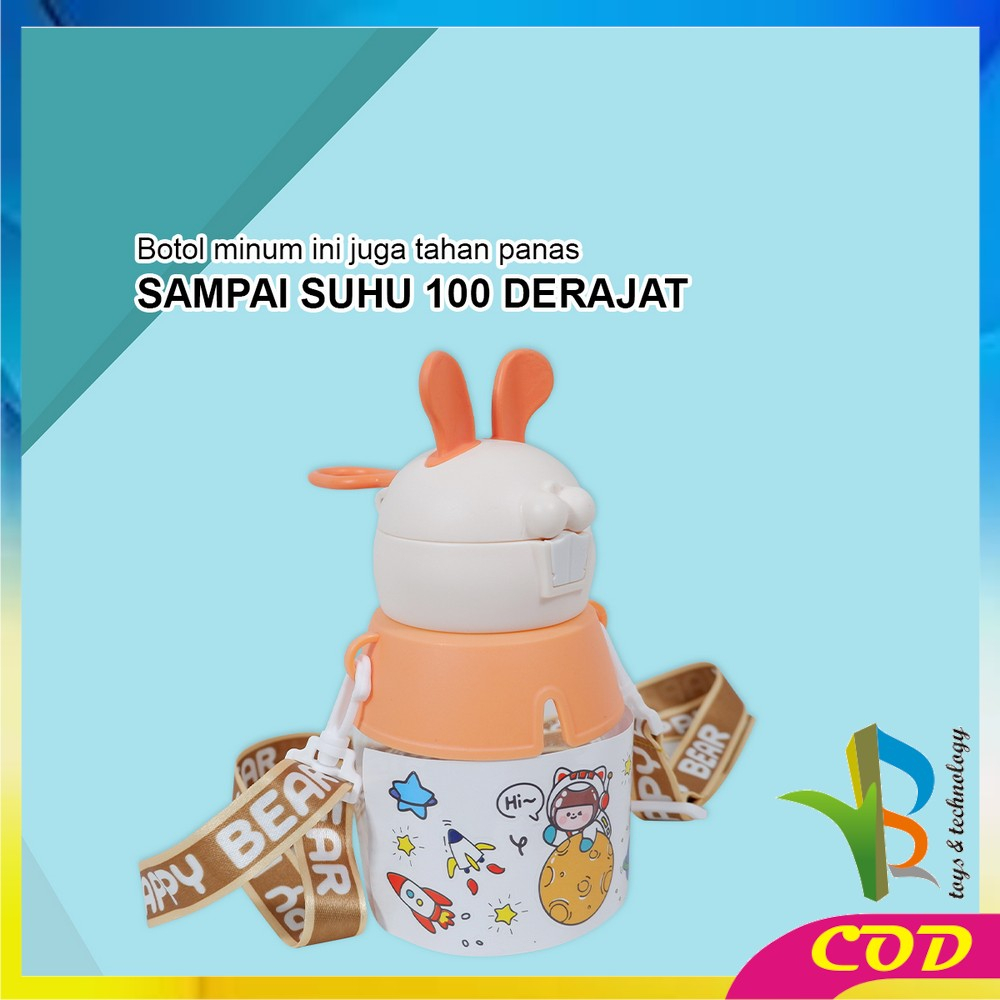 RB-C829 Botol Minum Anak 550ML Motif Kelinci Bunny Botol Air Minum Anak / Tempat Minum Anak dengan Sedotan Tali Panjang Anti Pecah Anti Tumpah