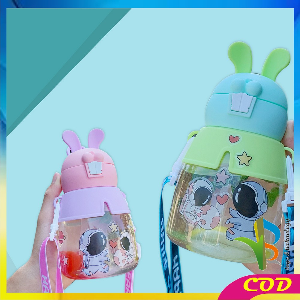 RB-C829 Botol Minum Anak 550ML Motif Kelinci Bunny Botol Air Minum Anak / Tempat Minum Anak dengan Sedotan Tali Panjang Anti Pecah Anti Tumpah