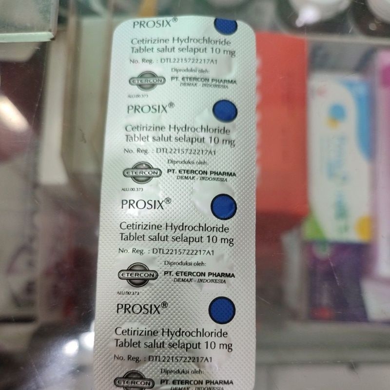 prosix 1 strip isi 10 tablet untuk gatel gatel, bersin pilek alergi, batuk kering, biduran