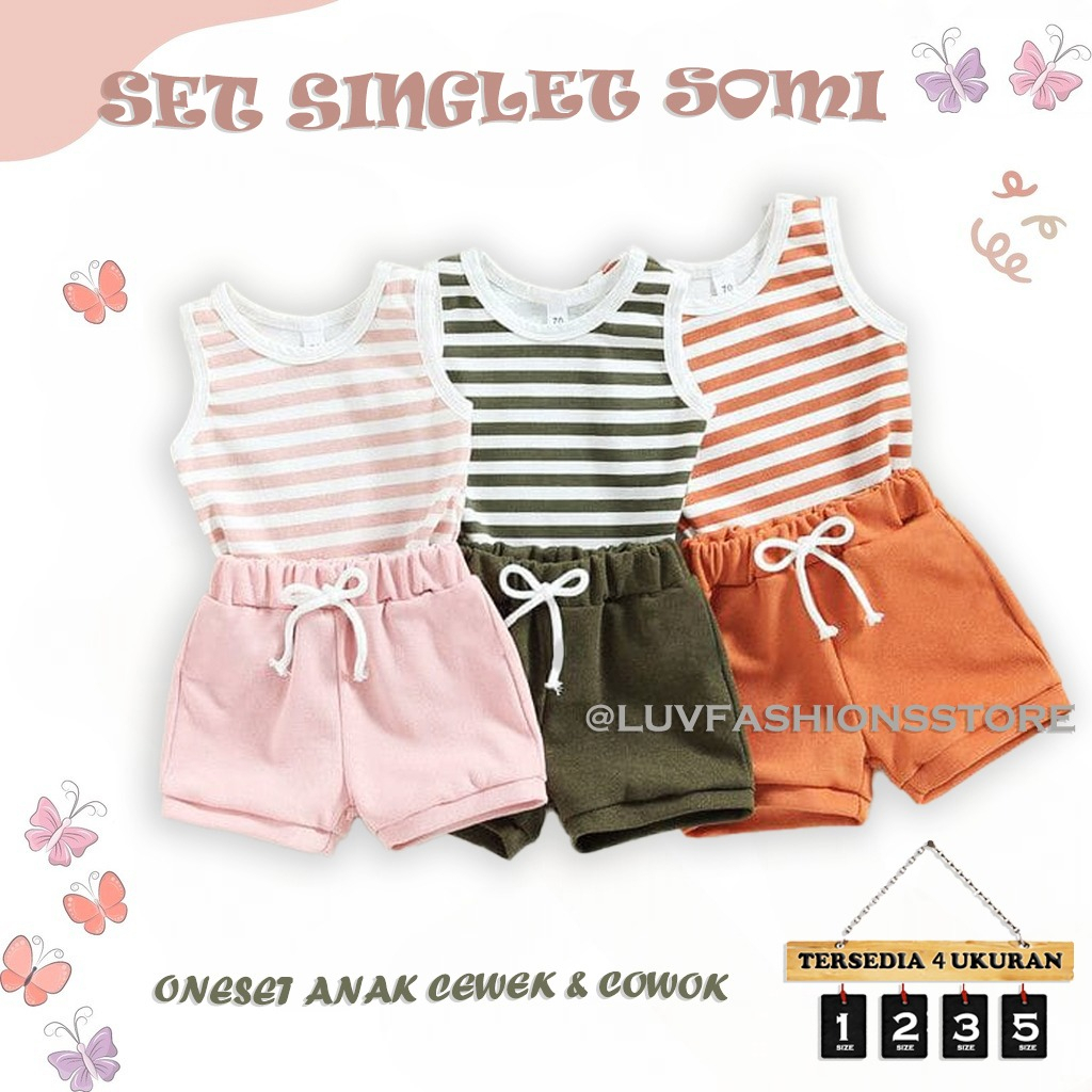 IL - SOMI SET SINGLET ANAK CEWEK COWOK MOTIF SALUR / SETELAN ANAK UNISEX CELANA PENDEK