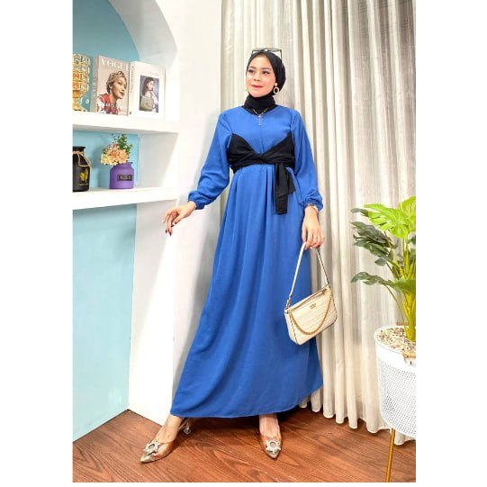 Gamis Dress Wanita Lesty Maxi Jumbo Kekinian Bahan Crinkle Airflow Tali Silang Busui Ld 110 Viral Terbaru