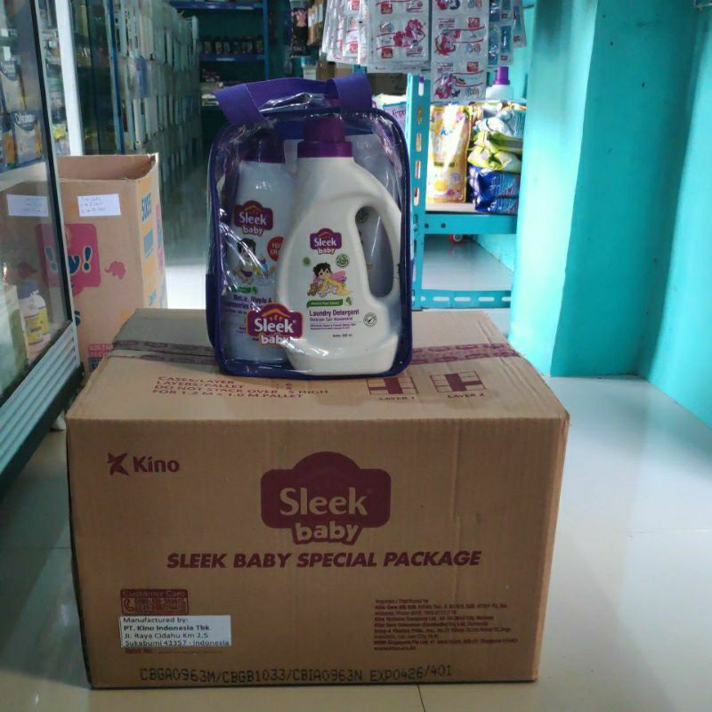 Sleek Baby Special Package isi 3 free Tas Paket Hemat Laundry Detergent Cair Konsentrat Botol 500ml Deterjen Refill 450ml Pencuci Botol Dot Bottle Nipple Accessories Cleanser 500ml