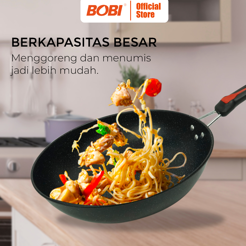 big promo bobi - teflon panci penggorengan 31 cm / wajan penggorengan anti lengket wok pan / teflon