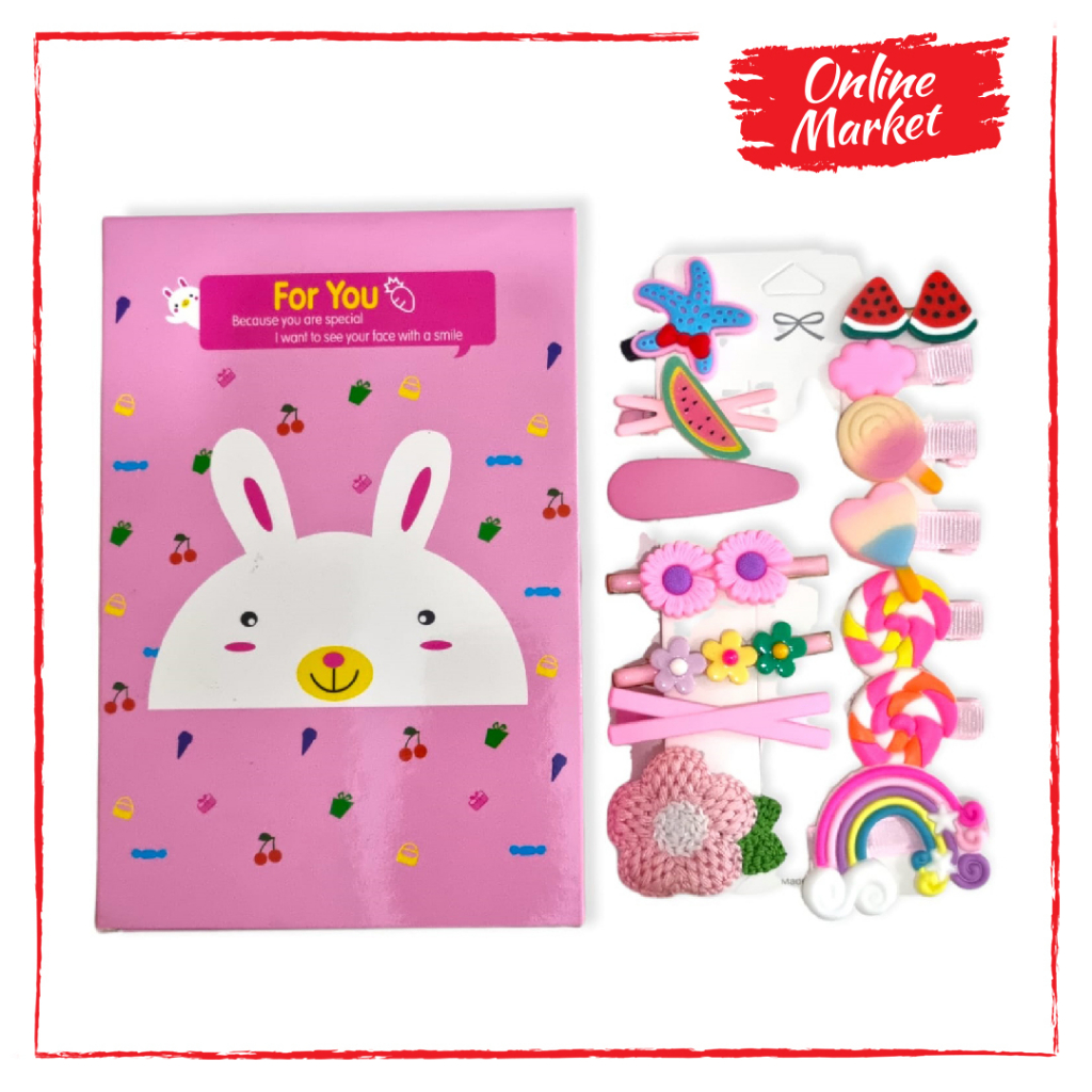 Set 14pcs - 18pcs Gift Box Ikat Rambut Anak Pita - Kunciran - Jepit Rambut - Aksesoris Fashion Rambut Anak