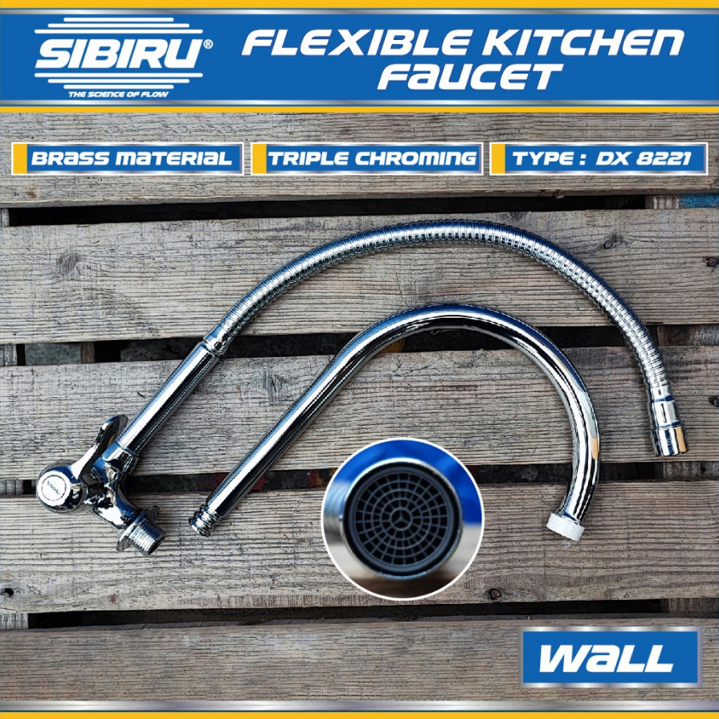Kran Keran Air Tembok Flexible Kuningan Sibiru Sink Wastafel Dapur DW 8221