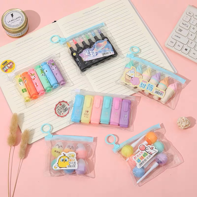 

(1 Set isi 6) STABILO SET PASTEL BENTUK ICE CREAM PERMEN | HIGHLIGHTER LUCU ESTETIK