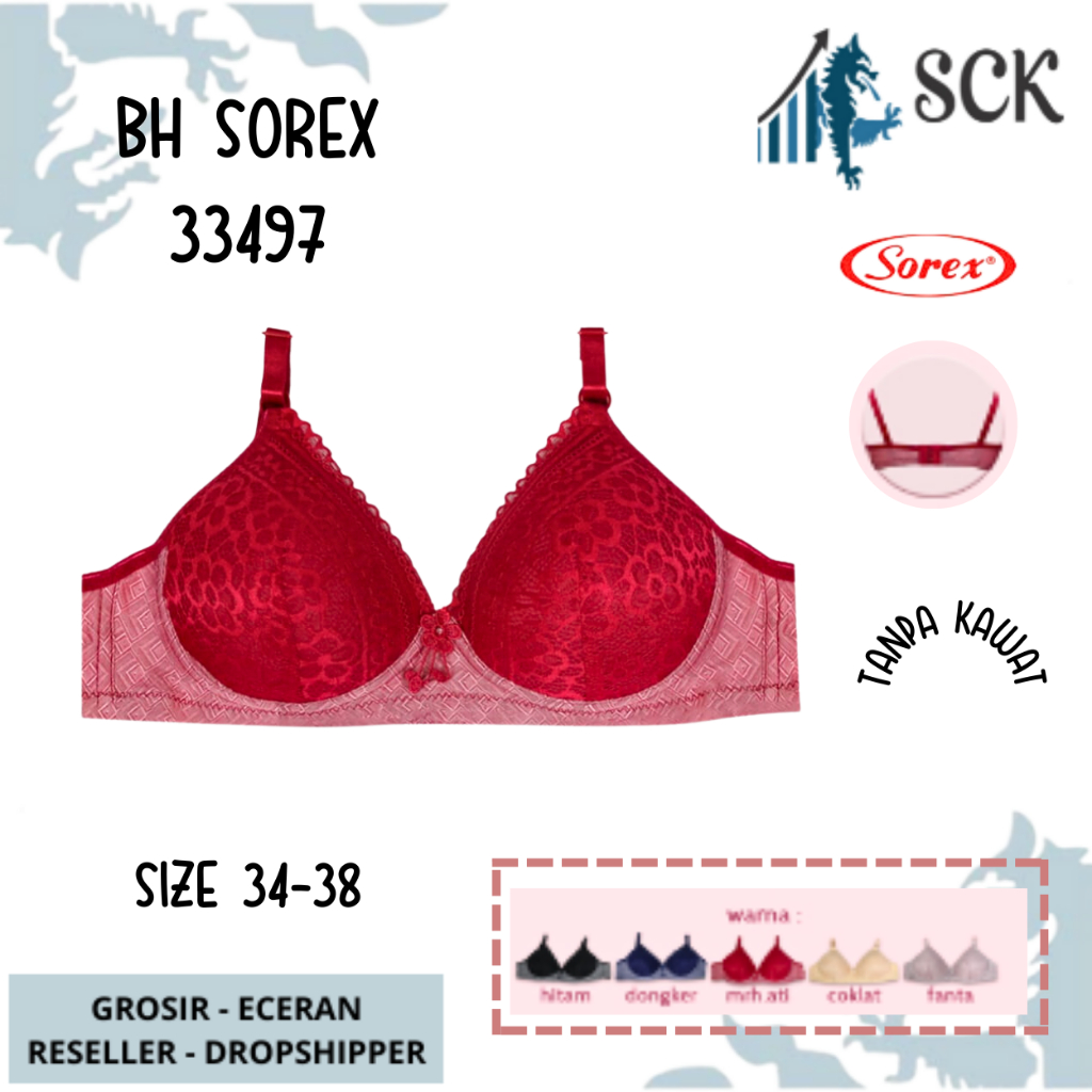 BH SOREX 33497 Tanpa Kawat Busa Tipis Polos CUP A-B / Pakaian Dalam Wanita