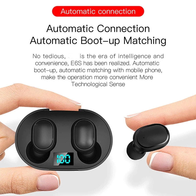 TWS Bluetooth Earphone with Charging Case - E6S - Black