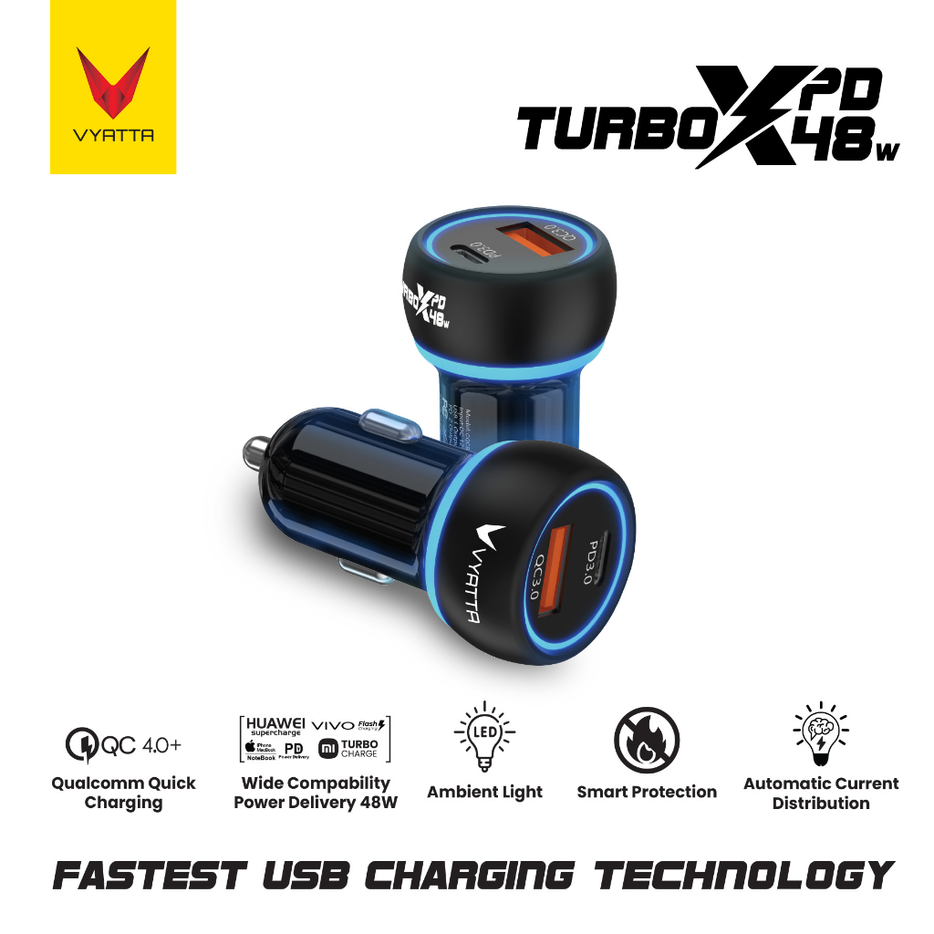 [CUCI GUDANG] VYATTA CAR CHARGER MOBIL 48W FAST CHARGING PPS TYPE C PD QUICK CHARGE SAMSUNG IPHONE