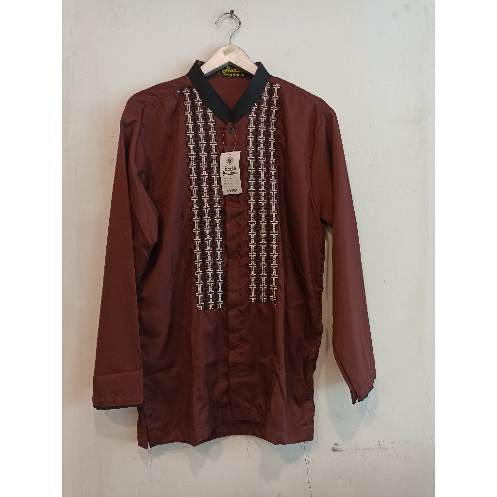 Baju Koko Pria Dewasa Lengan Panjang BARBIS 2 Maroon Hitam