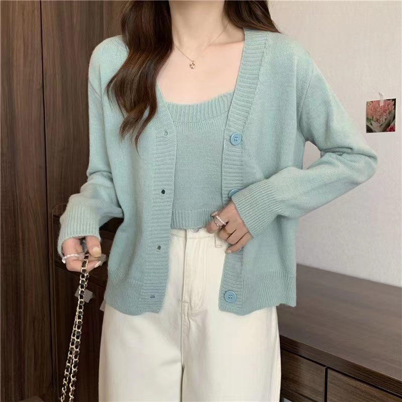 Sani Set Cardigan TankTop 2in1 - Atasan Wanita Rajut Import TM (M2310)