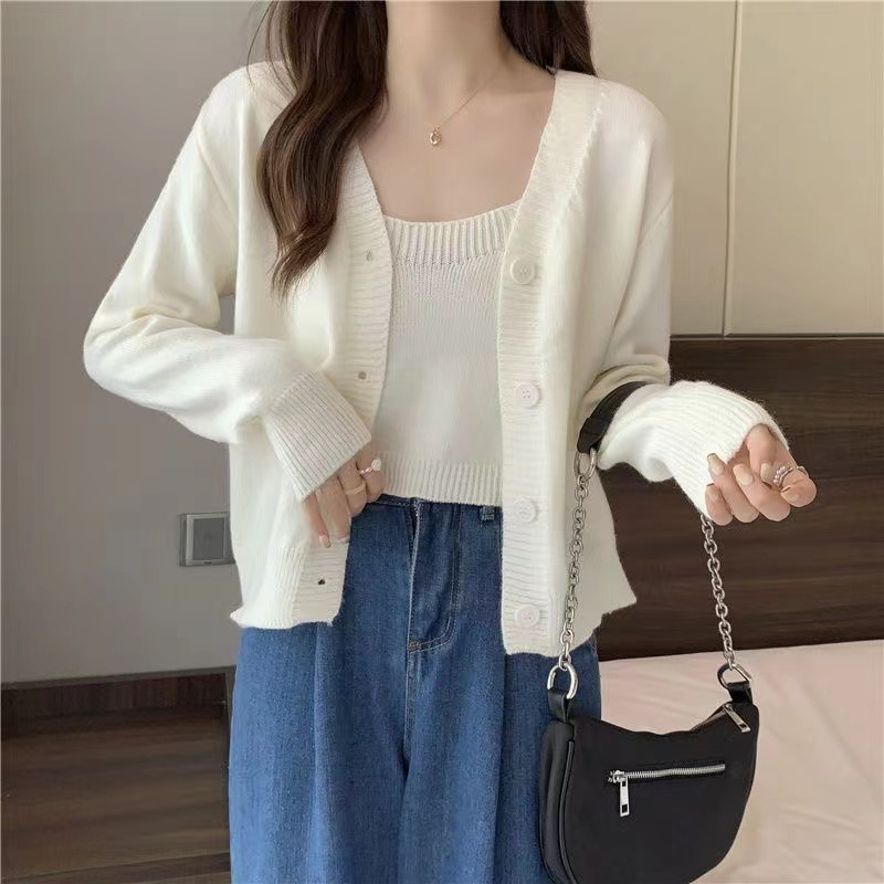 Sani Set Cardigan TankTop 2in1 - Atasan Wanita Rajut Import TM (M2310)