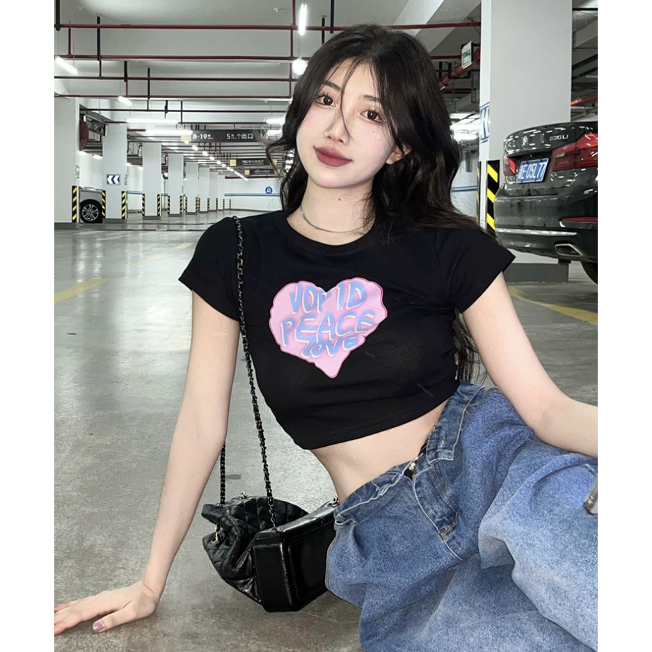 TJM BJ377 Baju Atasan Crop Top Lengan Pendek Kaos Wanita Kekinian Fashion Korean