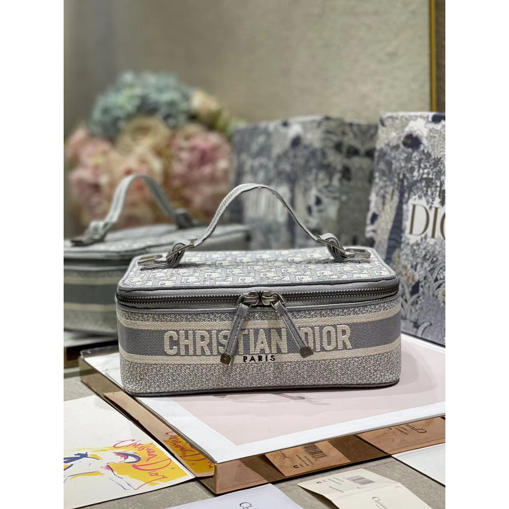 DIOR Grey D Small Makeup Bag