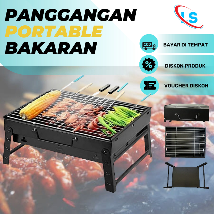 Panggangan Sate Portable / Alat Pemanggang Ikan Bahan Tebal / Bakaran BBQ Jagung / Ayam / Sosis