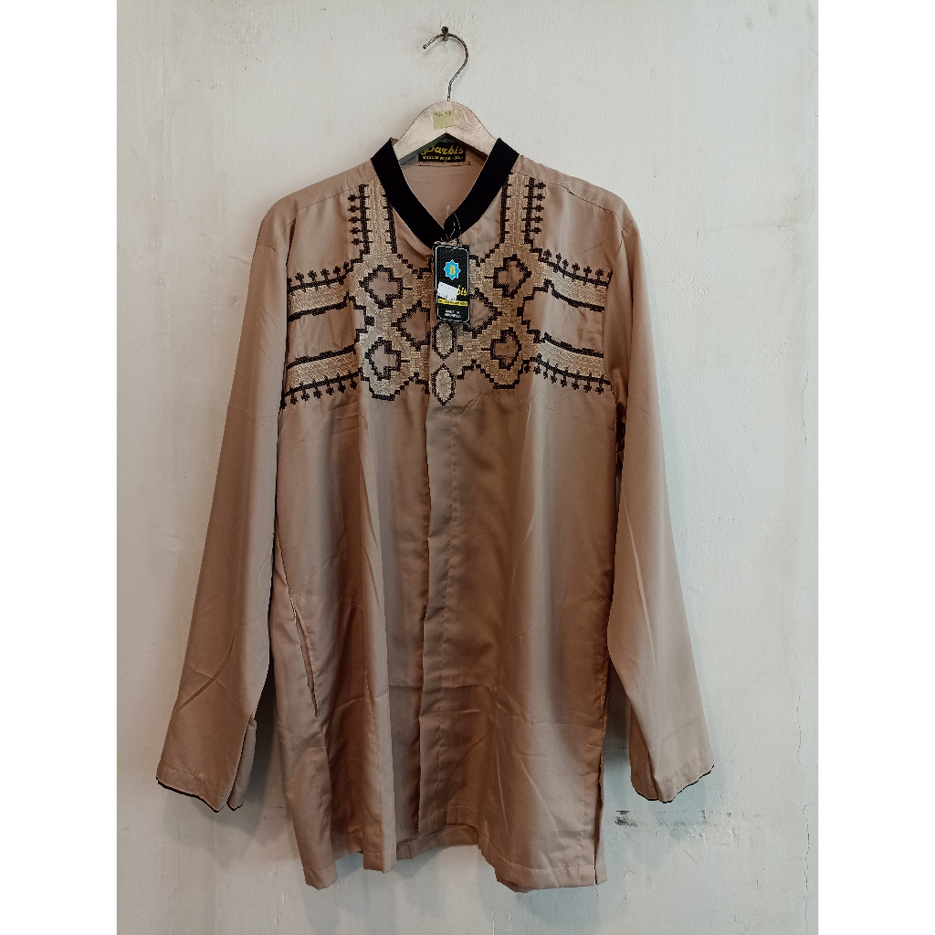 Baju Koko Pria Dewasa Lengan Panjang BARBIS 3 Krem Coklat
