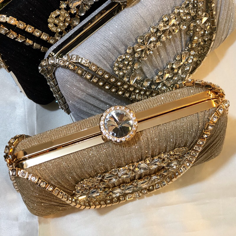 Tas Pesta MELVI Embellished Crystal Box Clutch