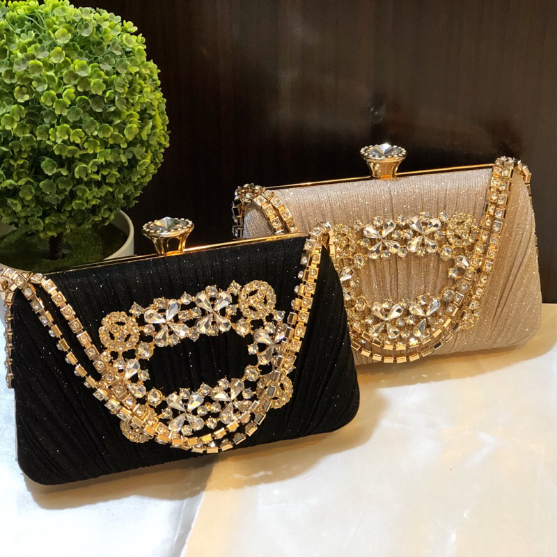 Tas Pesta MELVI Embellished Crystal Box Clutch